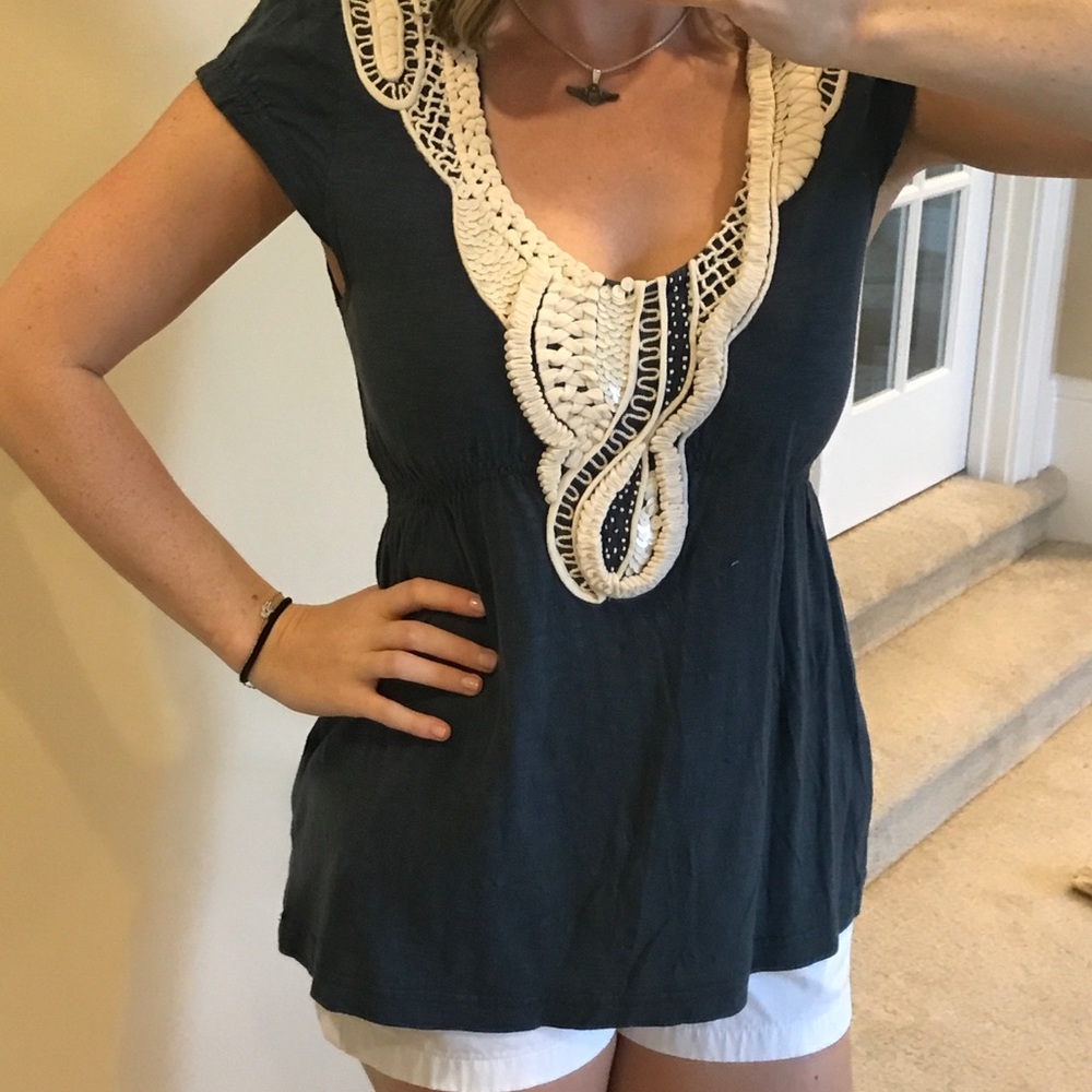 Intricate designed Cinched Top with capped sleeves